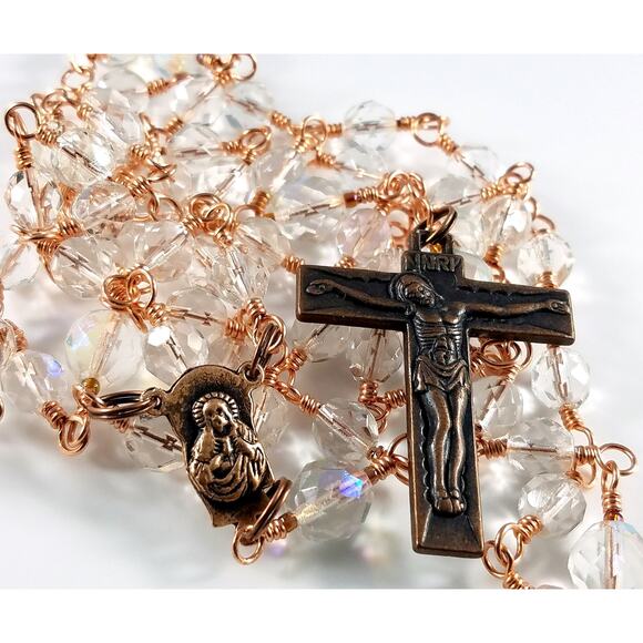 Madonna Child Sacred Heart of Jesus 5 Decade Rosary, Copper Crucifix - Picture 1 of 10